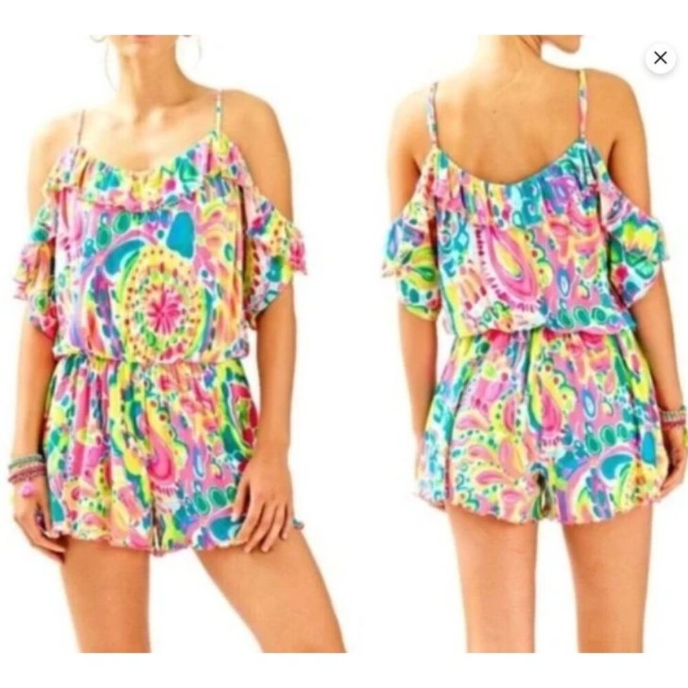 Lilly Pulitzer | Fenella Romper Cold Shoulder “Come out of your Shell” Small